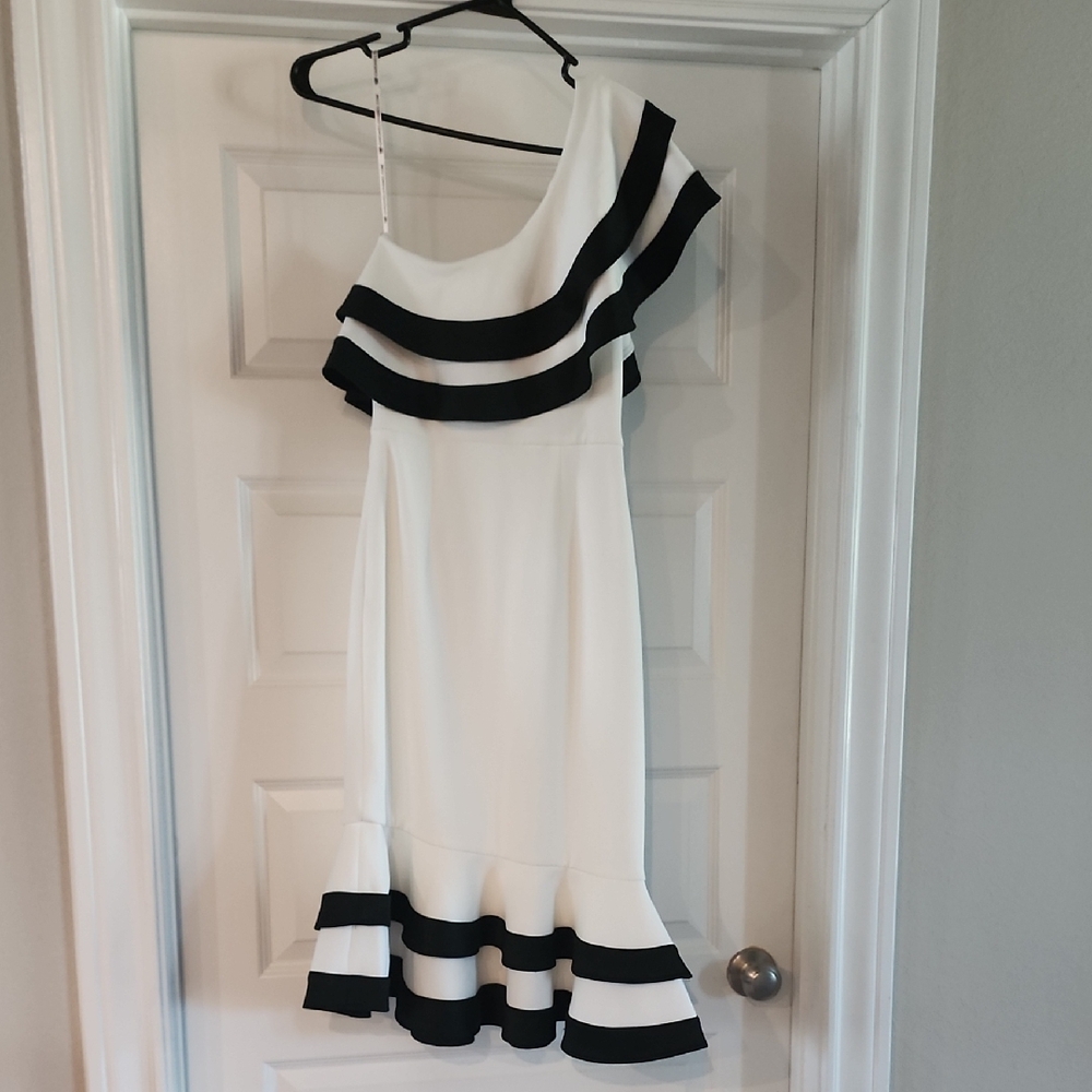 Chi Chi London Elegant Black and White One-Shoulder Dress